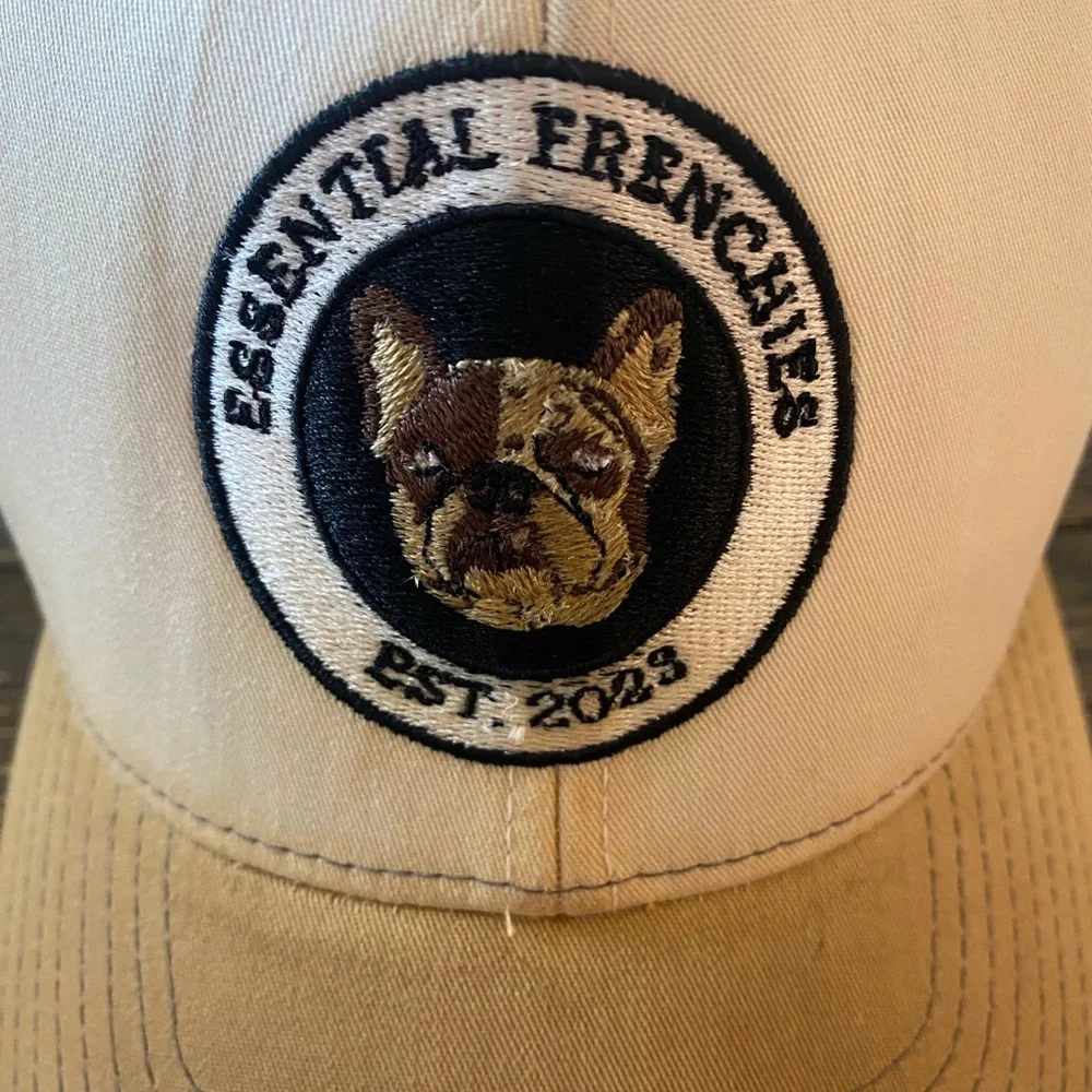 French Bulldog Trucker Hat SnapBack Distressed Tan Brown Essential Frenchie Dog